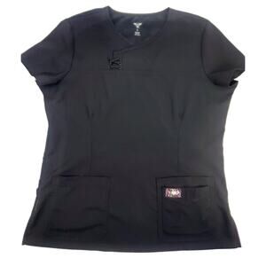 KOI Tech L Serena Womens Black Mock Wrap V-Neck Short Sleeve Scrub Top Large
